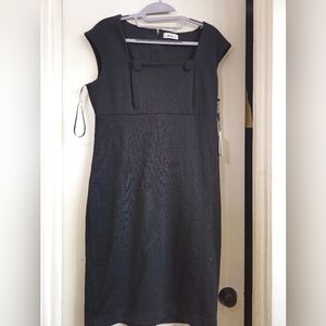 Calvin Klein Black Midi Dress with Cap Sleeves